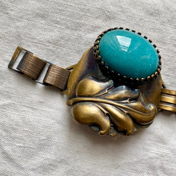 Faux Turquoise Southwest Style Panel Bracelet - Picture 3 of 4